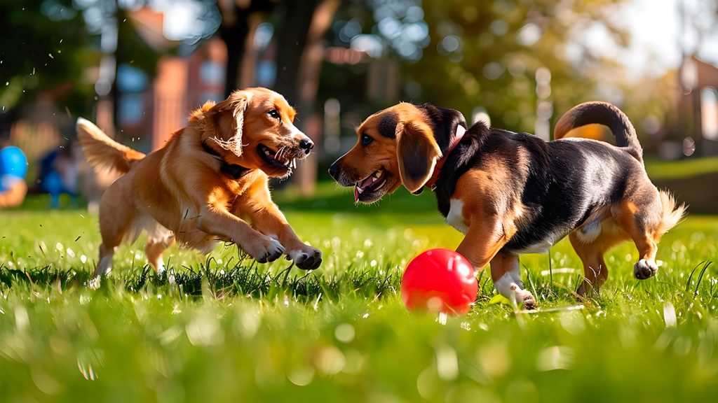 Cachorro brincando com cuidador em hotel seguro para cães